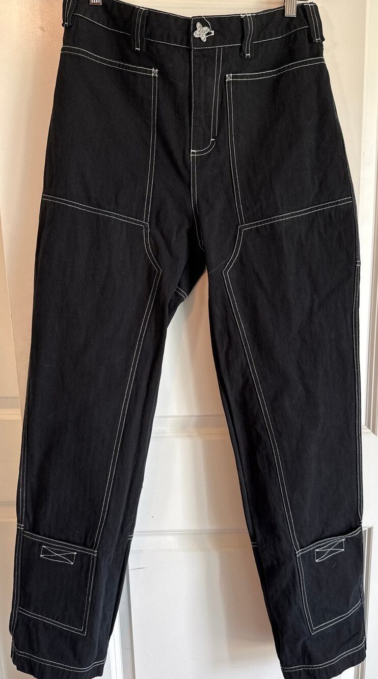 Liquid Lagoon Black Denim Utility Style Cargo Pants 33x32 Unisex Skater Y2K